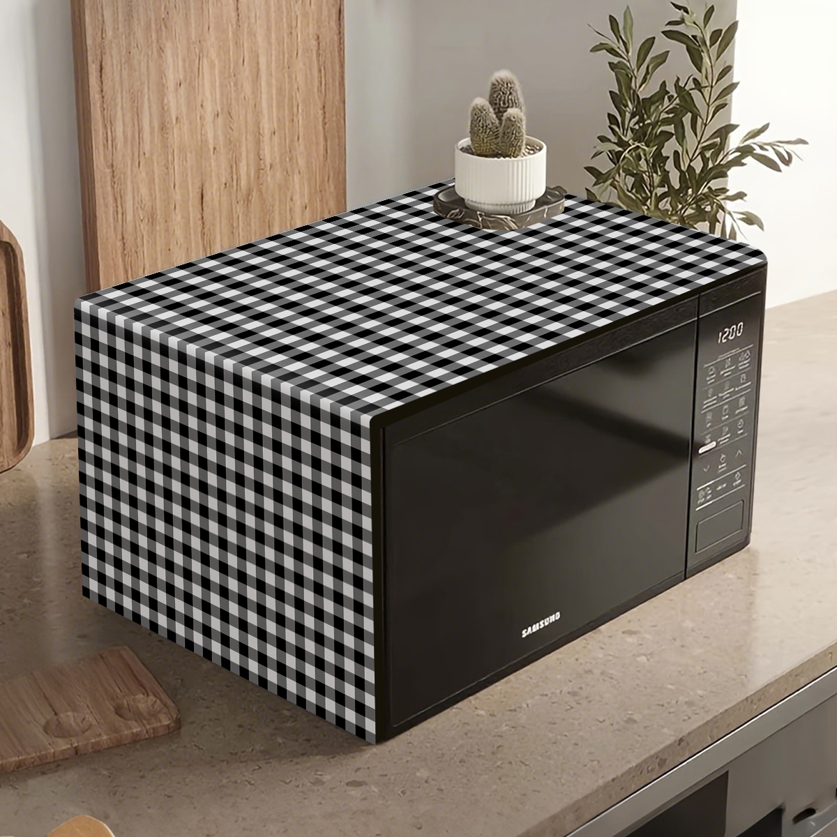 Kitchen Appliances Japan - Черно-белый клетчатый чехол для микроволновой печи,